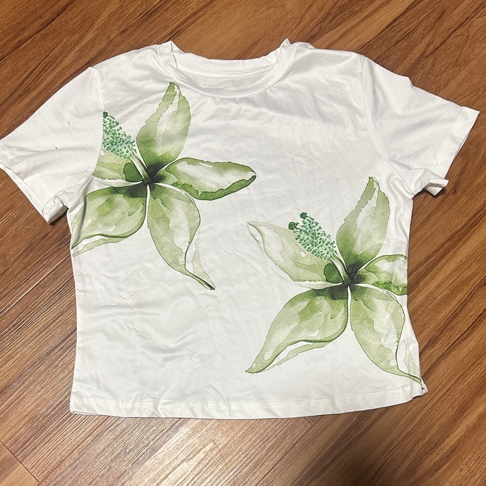 Floral Green and White Kids Shirt